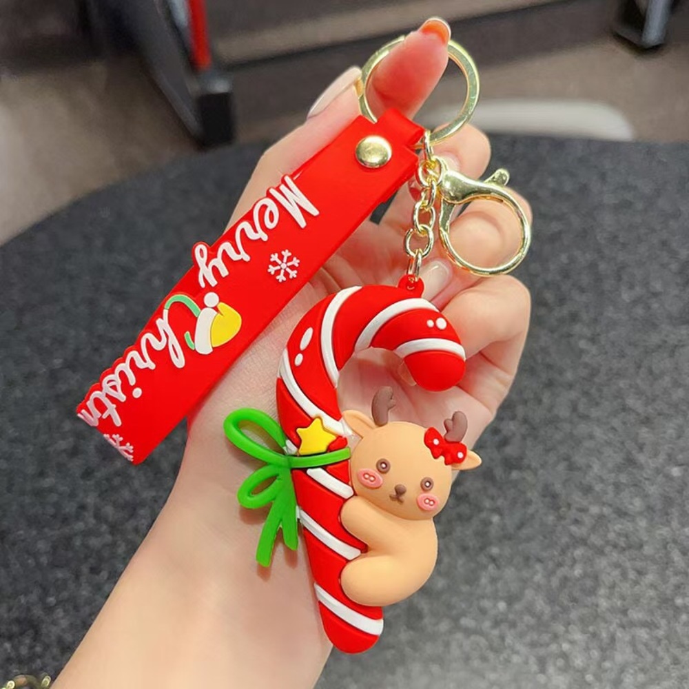 Red Candy Cane Reindeer Keychain and Card Holder